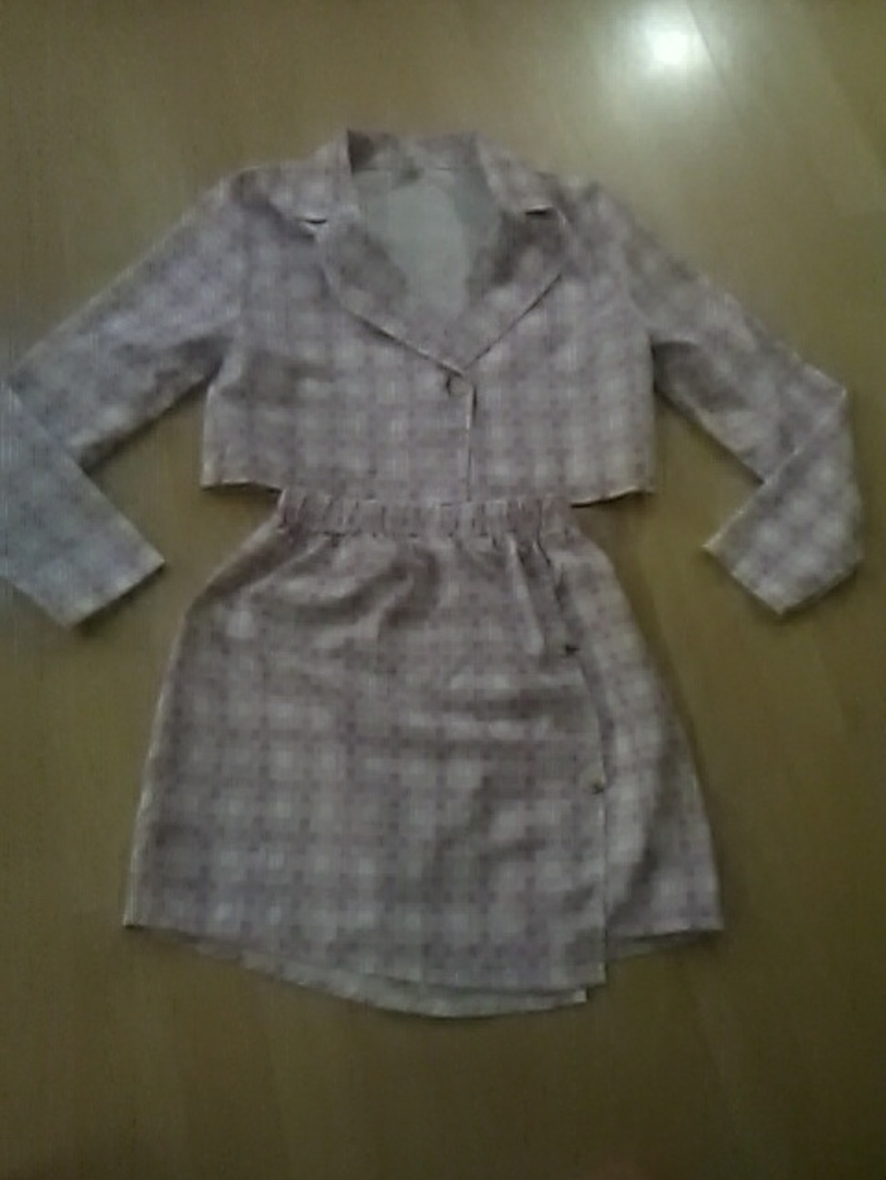 SHEIN Pink Plaid Cropped Blazer and Skirt Set